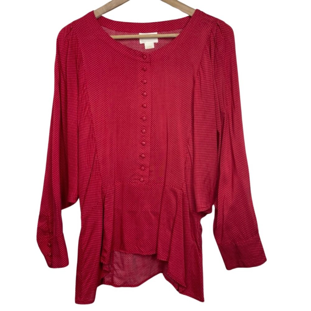 MAEVE | Anthropologie Red Polka Dot Button Down Long Sleeve | Size L